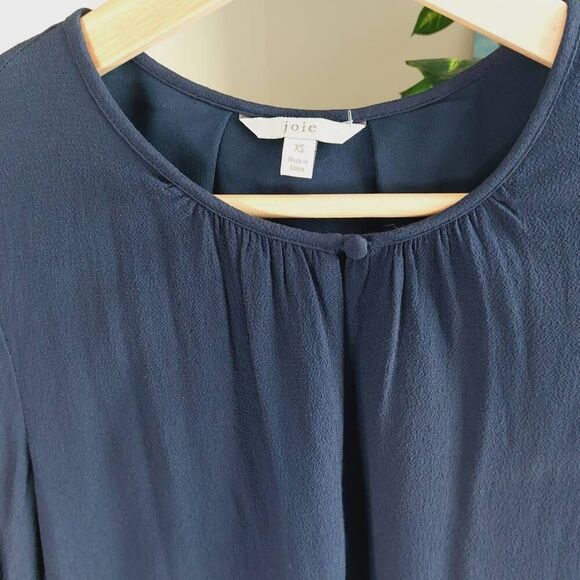JOIE Erlene Silk Shift Dress Midnight Navy Button Sleeve XS - Picture 9 of 12